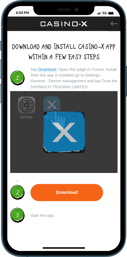 Casino X mobile application