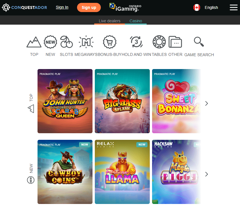 Conquestador casino Slot games