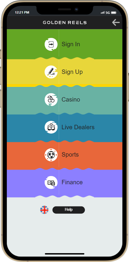 Goldenreels casino website main menu