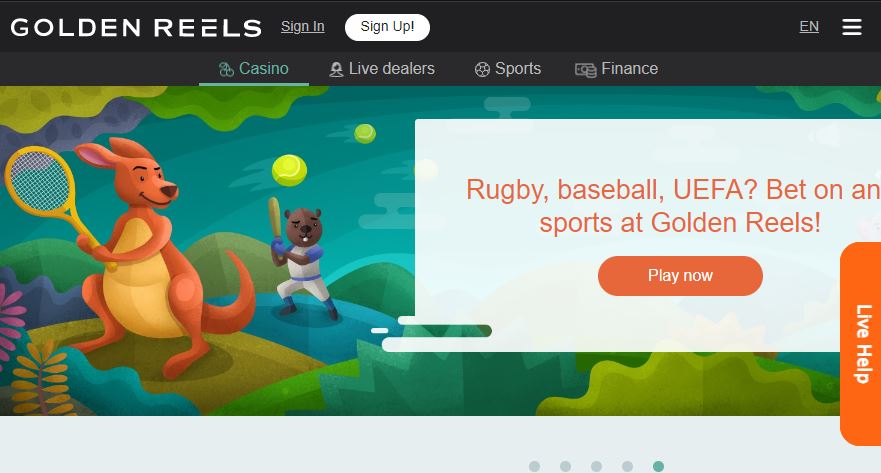 Golden reels casino website screenshot