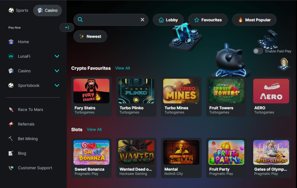 Housebets casino page