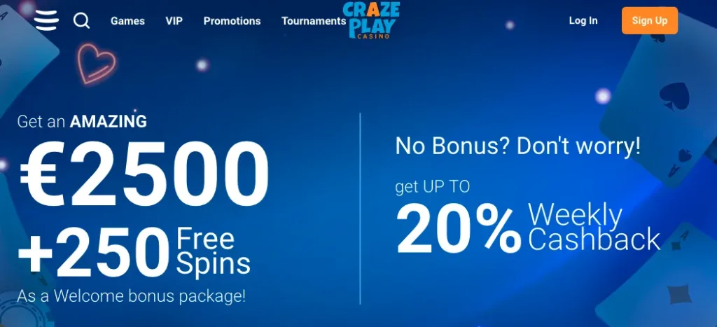 Crazeplay oline casino homepage